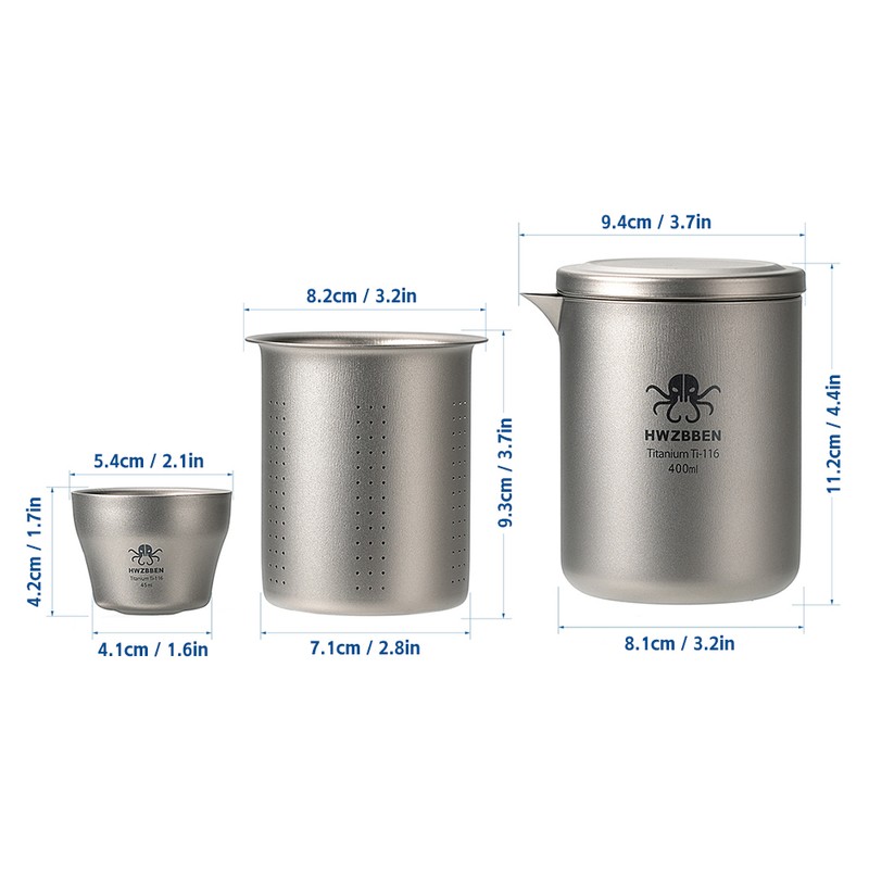 Titanium Tea Pot Cups Set Outdoor Camping Tea Service Lightweight