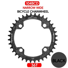 QIAMNI 104 BCD 32T 34T 36T 38T Narrow Wide Single Chain Ring with 4 Pieces Sprocket Screws for Road Mountain Bike BMX MTB Bike (Black, 36T)