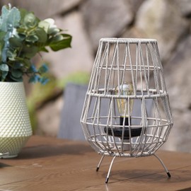 Solar Yard 15-inch Apollo Outdoor LED Solar Powered Resin Polyester Cord Woven Floor Lamp Set of 2 with LED Edison Bulb, Water-Resistant Accent Garden Light, Pathway, Taupe Brown