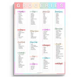 Grocery List Notepad - Prepopulated Shopping Checklist with Blank Spaces | 50 Sheets of Premium 120gsm Paper | Time & Money Saver for Easy Groceries Shopping | A5 Rainbow