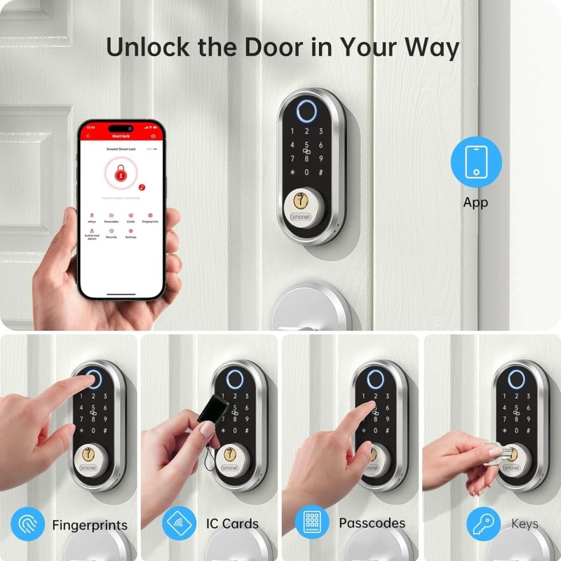 SMONET Smart Deadbolt Fingerprint Electronic Deadbolt Door Lock with Keypad