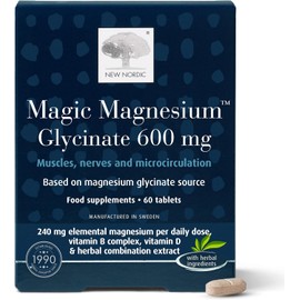 New Nordic Magnesium Glycinate - 600 mg Extra Strength - Sleep & Muscle Support for Women & Men - Pine Bark & Long Pepper Extract - 60 Tablets