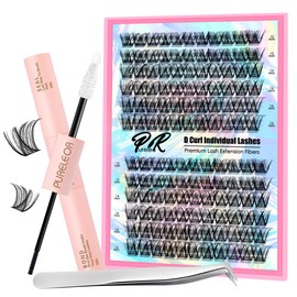 PURELEOR Individual Cluster Lashes Kit Lash Extensions Set DIY Multiple styles Eyelash Clusters 2 in 1 Bond and Seal Tweezers D Curl Mixed 12-16mm