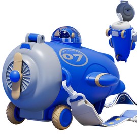 MZSX Portable Drinking Bottle, Cartoon Planes Shape, 550 ml Drinking Cup with Straw, Leak-proof Water Bottle with Shoulder Strap, for School, Sports, Travel for Camping Trips (Blue)