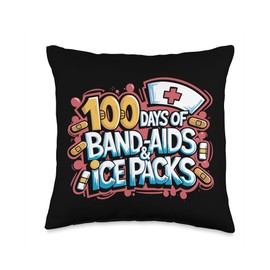 100 Days Of Band Aids and Ice Packs, School Nursing Week Throw Pillow