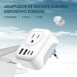HEEDU Adaptador de Enchufe Europeo, Cargador de Viaje con Puerto 2 Tipo C y 2 USB, Adaptador Americano a Europeo de 2 Salidas CA por UE, España, Alemania, Francia (2Tipo C + 2USB - Europa)