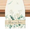 Bonhause Eucalyptus Leaves Table Runner 13x90 Inch Green Plants White