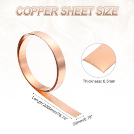 PATIKIL 0.5mm x 20mm x 2000mm Copper Sheet Roll, 99.9% Pure Copper Strip Flashing Metal Foil Plate for DIY Project Jewelry Craft Electrical Repair