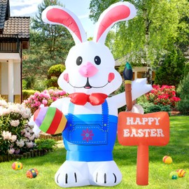 DeeKom Huge 12FT Tall Easter Inflatable Decoration Standing Bunny Holding Egg and Paintbrush, Build-in LED Lights Holiday Blow Up Yard Decoration, for Spring Outdoor,Garden, Yard Lawn Decor