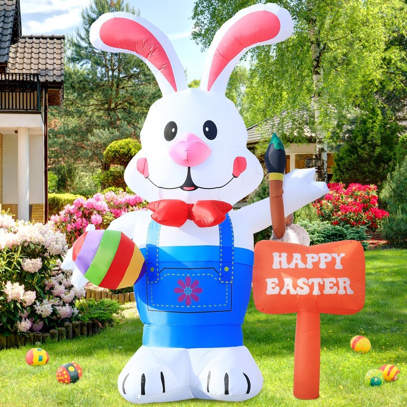 DeeKom Huge 12FT Tall Easter Inflatable Decoration Standing Bunny Holding