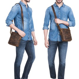 STILORD 'Zander' Small Leather Shoulder Bag Mens Genuine Leather Bag Vintage Messenger Anti Theft Cross-Body Handbag Casual Satchel for Tablet 8 Inches, Colour:avani - brown