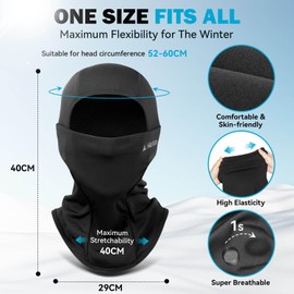 HIKENTURE Balaclava Ski Mask for Men, Cold Weather Fleece Balaclava Neck Gaiter for Cycling, Skiing, Running,Black