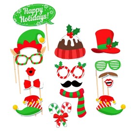 Lamkrtlp 32 Pcs Christmas Photo Booth Props, Xmas Party Photobooth Props Santa Photo Props Funny Xmas DIY Selfie Props