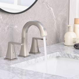 Besfelos Bathroom Faucets for Sink 3 Hole, 2 Handle Widespread Bathroom Sink Faucet with Pop-up Drain and Water Supply Lines, Stainless Steel Faucet for Bathroom Vanity Farmhouse Sink, Brushed Nickel