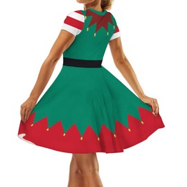 Ainuno Ugly Christmas Dresses for Women Green Xmas Dress Woman Funny Elf Costume Elf with Bells S