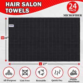 HOMERHYME Black Salon Towels, 24 Pack Bulk Hand Towels, Quick Dry Microfiber Hair Towels, Soft Absorbent Gym Towels for Working Out, Bathroom, Spa & Hair Care (Not Bleach Proof) 16'' X 27''