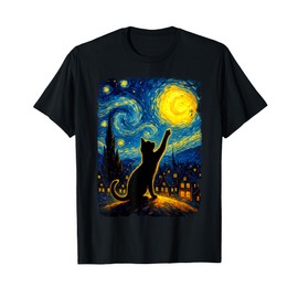 Black Cat Starry Night Van Gogh Cat, Cat Mom, Cat Dad T-Shirt