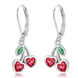 VANJAMI Cherry Earrings for Women 925 Sterling Silver Cherry Dangle Drop Earrings Jewelry Gifts Fruit Earrings for Women