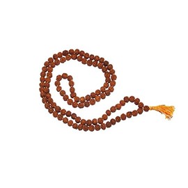 IndianStore4All 5 Mukhi (Face, Panchmukhi) Rudraksha Japa Mala 108+1 7 mm Beads White Knot with Orange Tassel Mala, S, Rudraksha