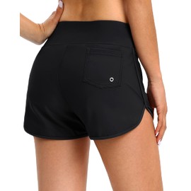 Blouty Women's Swim Board Shorts with Pockets High Waisted Tummy Control Swimsuit Bathing Shorts for Women with Liner (Black, 3X-Large)