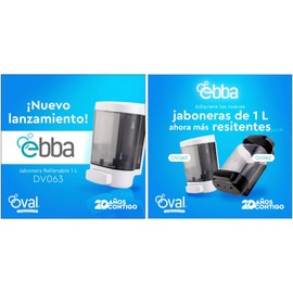 OVAL - Nuevo Dispensador de Jabón Líquido Ebba | Jabonera Rellenable Capacidad 1 Lt Negra | Plástico ABS Uso Rudo | Sistema Anti Goteo Confiable y Durable | Despachador Gel Antibacterial de Pared