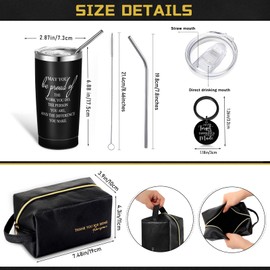 Roshtia Set of 3 Thank You Gift for Men Dad 20oz Stainless Steel Tumbler with Lid Straw Leather Toiletry Bag Inspirational Keychain Team Christmas Gift for Employee Teacher Staff(Classic Style)