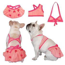 TONY HOBY Dog Biniki, Dog Swimsuit Dress, Dogs Beach Dress in Seaside, Pool, Dogs Bathing Suit for Small Medium Breeds (3PCS, Pink, S)