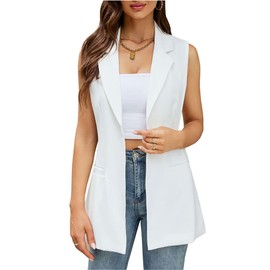 Kedera Womens Sleeveless Blazer Vest Spring Casual Open Front Lapel V Neck Office Waistcoat Long Vests