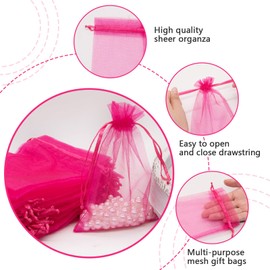 Yordearly 50pcs Organza Bags 4x6 inch, Rose Sheer Mesh Bags with Drawstring, Small Gift Bags for Candy Jewelry Pouch Party Wedding Christmas Favor