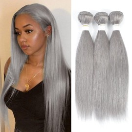 Condescension 8 10 12 inch Sliver Grey Human Hair Bundles Straight Wave Human Hair Bundles Sliver Grey Weave Bundles Human Hair Quick Weave for Human Hair Bundles