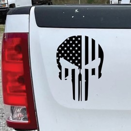 Skull American Flag Tattoo Car Decal – Bad Fish Custom Decals – Funny Cute Sticker - Premium Gloss Permanent Vinyl Waterproof 6 Year Indoor Outdoor (Black, 2)