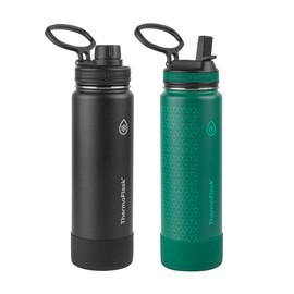 ThermoFlask 24 oz Double Wall Vacuum Insulated Stainless Steel 2-Pack of Water Bottles, Black/Malachite