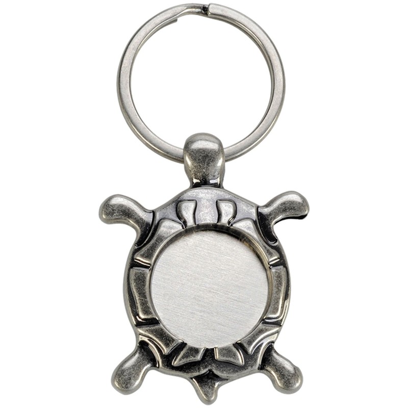 Schlüsselanhänger mit Einkaufswagenchip "Schildkröte", silber