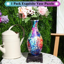 Silipull 3D Puzzle Vase Puzzle Flower Vase Crafted from 160 Curved Plastic Puzzle Pieces 3D DIY Housewarming Gift for Flower Arrangements and Home Decoration(Tree of Life)