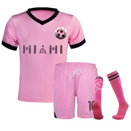 NITAFOX Soccer Jerseys for Kids Boys & Sports Fan Jerseys, Youth Futbol Training Shirt and Socks, 2-14 Years (US, Age, 10 Years, 11 Years, Pink0, Argentina2)
