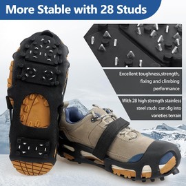 Ice Cleats for Shoes and Boots Anti Slip Crampons 28 Spikes Ice Cleats Ice Shoes Grippers Non-Slip Snow Shoes Boots Cleats (Large (US Women 9.5-11/US Men 7.5-9.5))