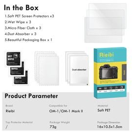 Rieibi Olympus OM-1 OM-1 Mark II Digital Camera Screen Protector, High Definition Soft PET Film for OM1 OM1-2, Ultra Clear, Anti-Fingerprint, Anti-Scratch, Pack of 3