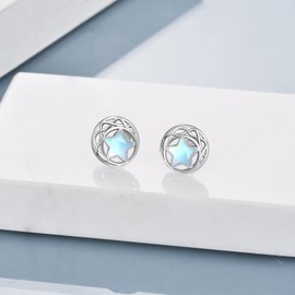 Celtic Moon Star Moonstone Earrings Sterling Silver Stud Earrings Moonstone Jewelry for Women Earrings for Sensitive Ears