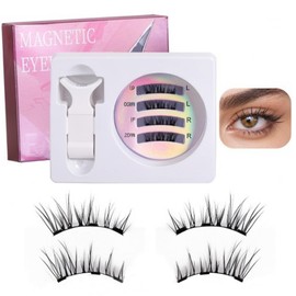 2 Paar Magnetische Wimpern, Wiederverwendbar Magnetwimpern Kit, Wasserfest Magnetic Lashes, Magnet Lashes Set mit Applikator, Kein Eyeliner Erforderlich, Magnet Wimpern Natürlicher Look (B)