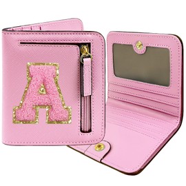 COSHAYSOO Christmas Birthday Gifts Initial Wallet for Teen Girls 10 11 12 13 14 15 16 Year Old Small RFID Bifold Wallet Purse Monogram Tween Girly Trendy Stuff Chenille Letter A Pink