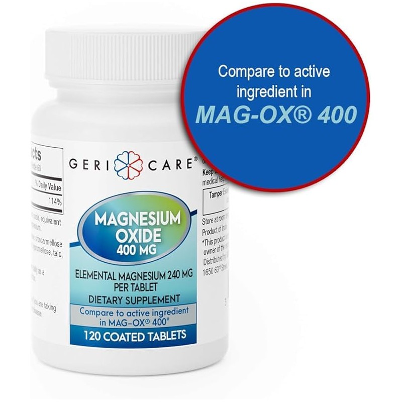 GeriCare Magnesium Oxide Supplement 240 mg - Elemental Magnesium, 120