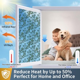 Countewol Upgraded Window Privacy Film One Way Daytime Privacy Static Cling Sun Blocking Anti UV Reflective Window Tint for Home and Office (Silver （Leaves）, 17.5 X 78.7 in)