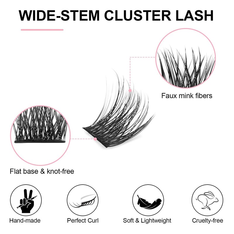 Cluster Lashes Extensions, 144Pcs Individual Cluster Lashes D Curl 15mm,