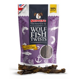 SKIPPER'S Wolf Fish Skin Twists Dog Chews - 100% Fish Skin Grain Free Treats for Dogs, High in Protein & Low in Fat, Essential Omega 3 Oils | Great for Teeth (Regular, 9 Oz)