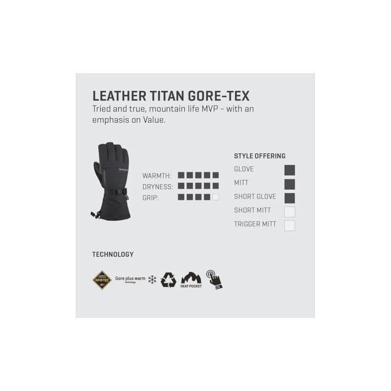 Dakine Leather Titan Gore-Tex Short Gloves - Black, Medium