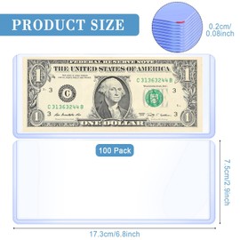 Bill Clear Holders Currency PVC Holder Transparent Bill Sleeves Currency Bill Display Holder for Regular Bills Protector Case Supplies, 6.9 x 2.95 Inch (100)