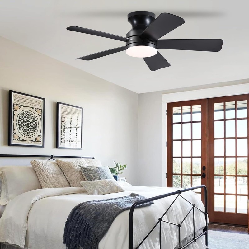 41 inch Ceiling Fans with Lights, Black Flush Mount Ceiling