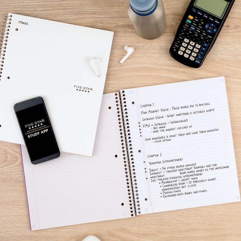Five Star Spiral Notebook + Study App, 3 Subject, College