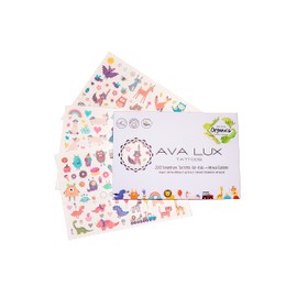 AVA LUX Tattoos, 200 Vegan Children's Tattoos for Sticking, Skin-Friendly, Plastic-Free Packaging, Made in Austria & Germany, Temporary Tattoos for Children, Colourful Mix for Girls and Boys