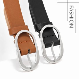 WHIPPY 3 Pack Women's Leather Belts for Jeans Fashion Gold Buckle Ladies Waist Dress Belt, Black+Brown+Beige/Silver Tone, M:Fit Waist Size 32-37 inches